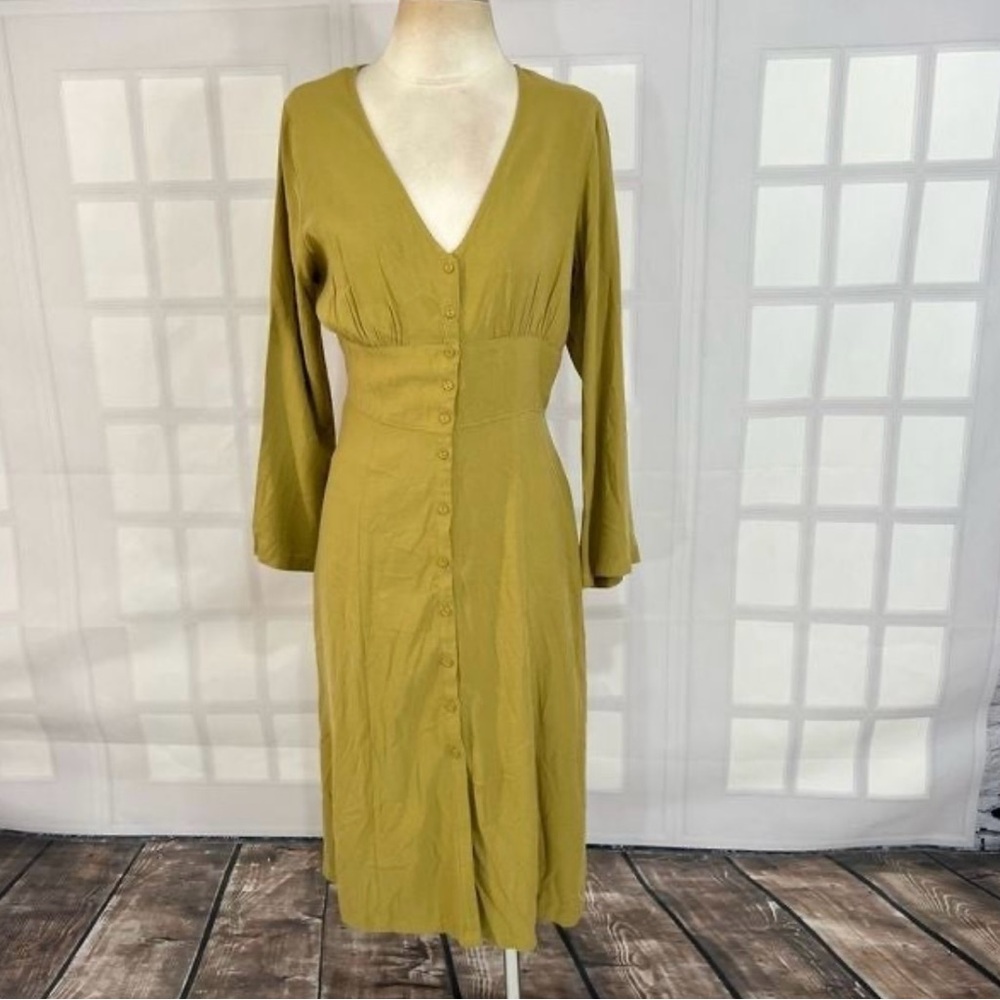 Obey Mustard Button-Down Midi Dress